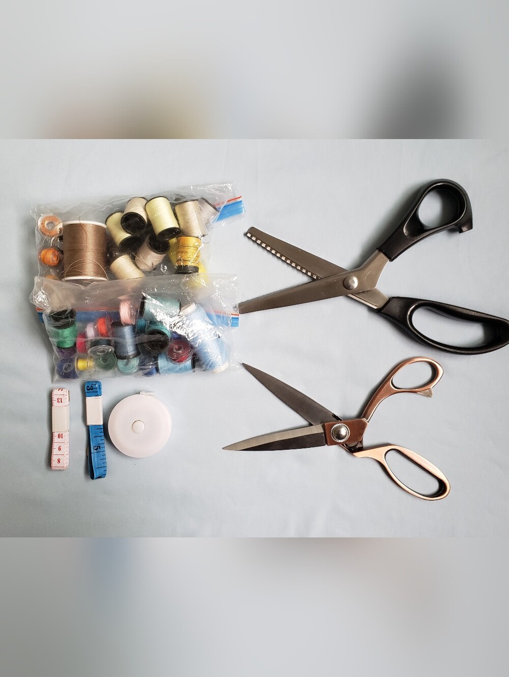 Sewing Bundle ✂️ Pinking Shears, Scissors, Thread Lot & NEW Measuring Tapes 🧵✨